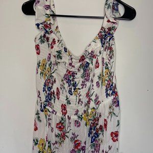 Express Tiered Maxi Dress Floral Elastic Bodice Flounce Sleeves Size XL